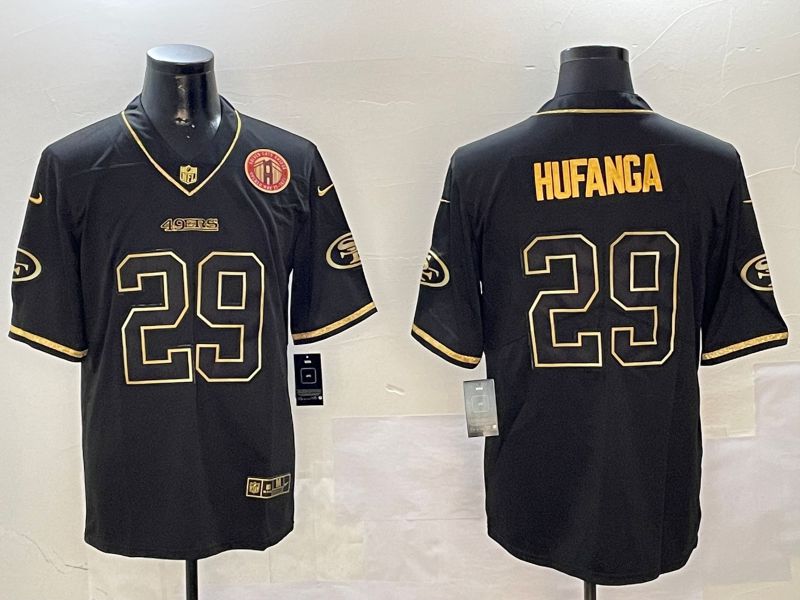 Men San Francisco 49ers #29 Hufanga Black Gold Throwback 2024 Nike Limited NFL Jersey style 5